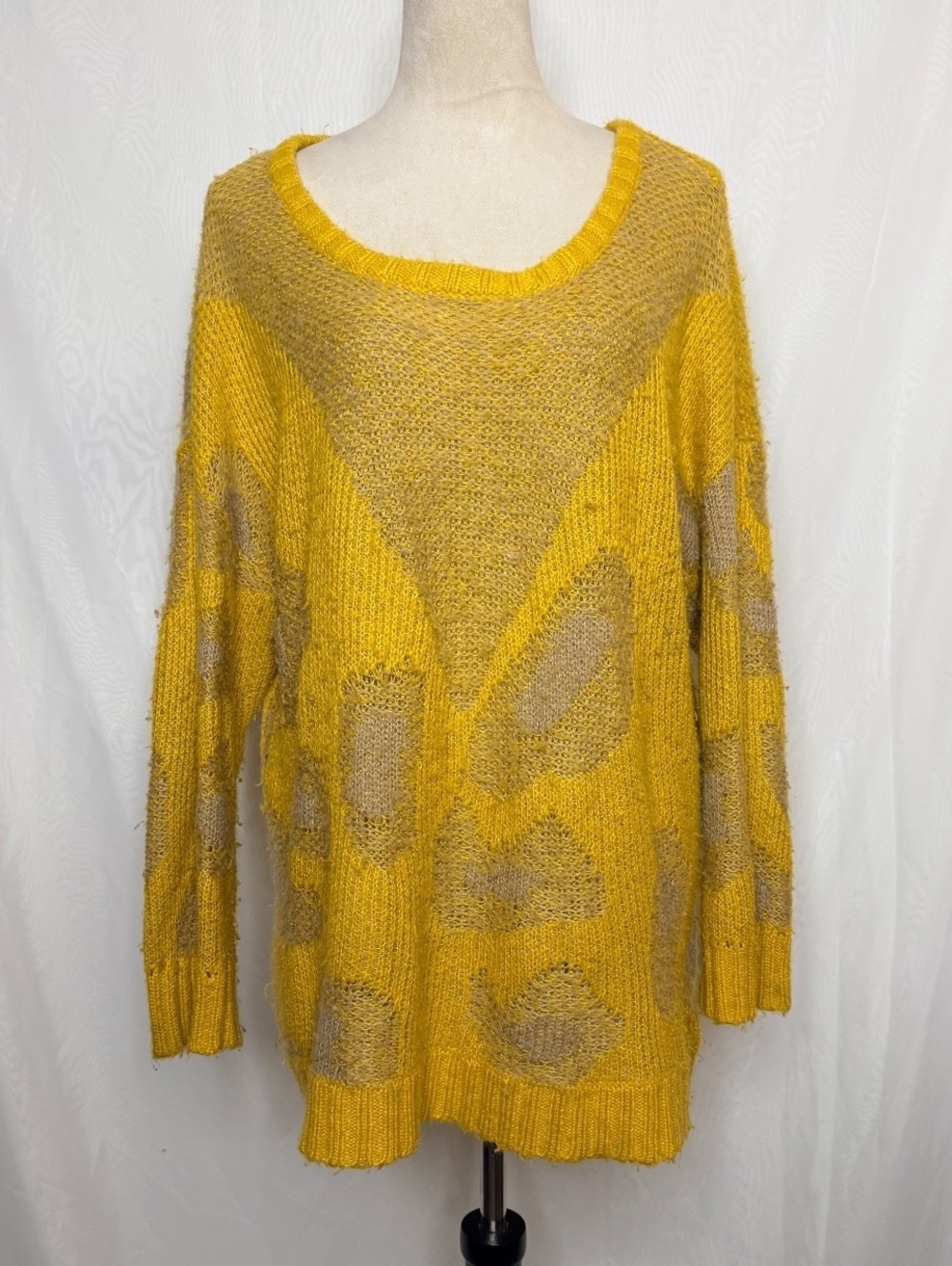 Altar’d State Mustard Yellow Abstract Knit Sweater L